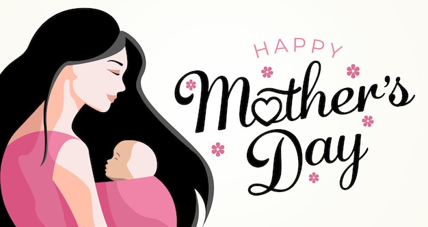 Vector illustration of mother with baby happy mothers day greeting card