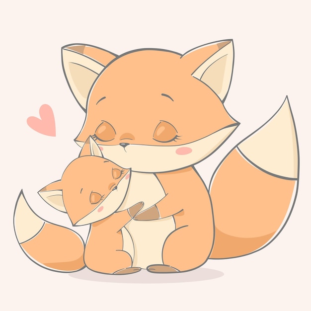 Vector vector illustration of mothers day foxes hug