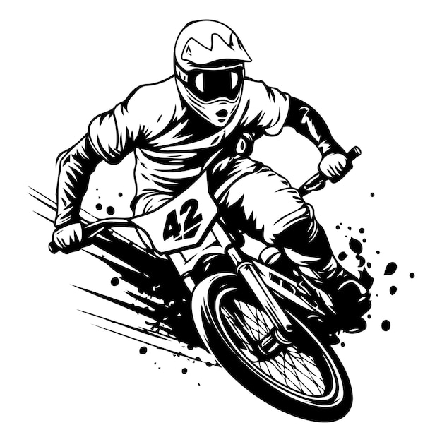Vector vector illustration of a motocross rider on a white background