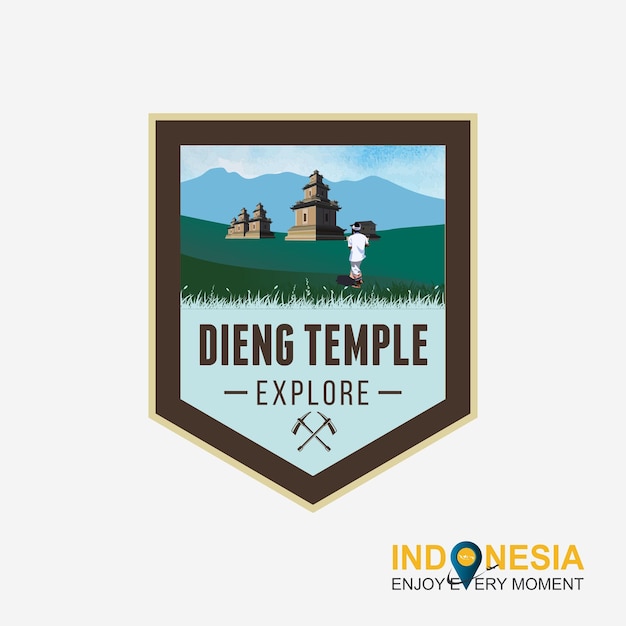 Vector vector illustration of mount bromo badge and dieng temple