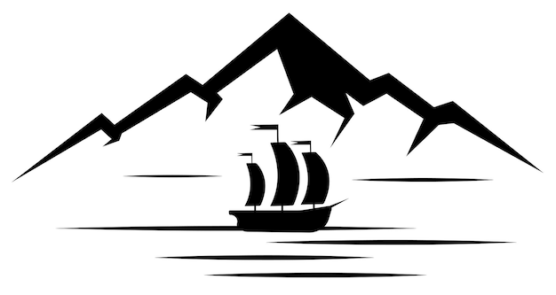 vector illustration of a mountain and a boat on a transparent background