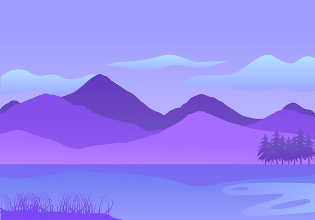 Vector vector illustration of mountain and lake