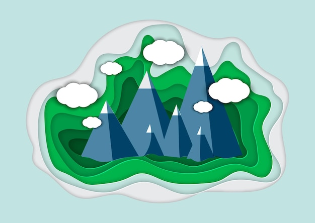 Vector vector illustration of a mountain landscape in a papercut style