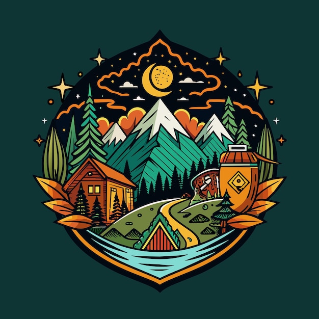 Vector vector illustration of a mountain landscape in the style of a flat design