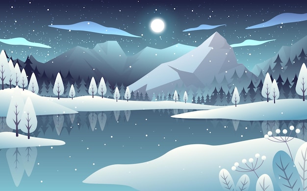 Vector illustration of mountain landscape in winter