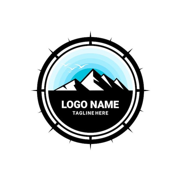 vector illustration of mountain logo design in compass circle