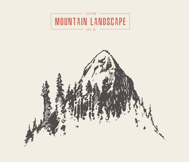 Vector vector illustration of a mountain peak, engraving style, hand drawn
