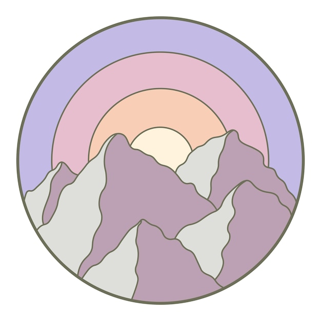 Vector illustration of mountains Colorful hand drawn icon in circle frame