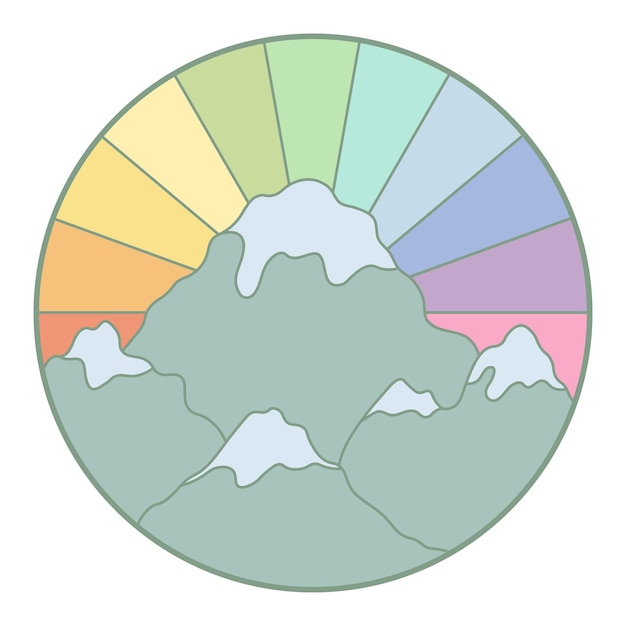 Illustrazione vettoriale delle montagne icona disegnata a mano colorata nel telaio del cerchio