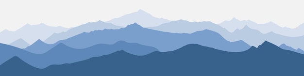 Vector illustration of mountains, ridge in the morning haze, panoramic view