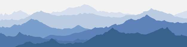 Vector illustration of mountains, ridge in the morning haze, panoramic view