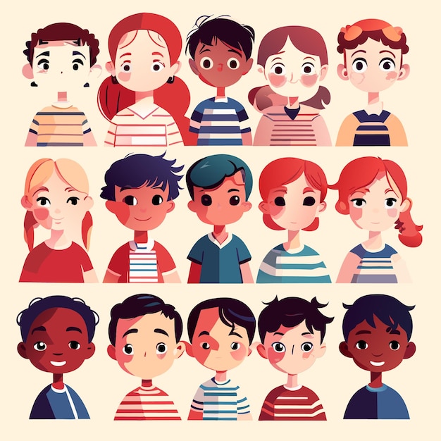 Vector illustration of multicultural children flat design style graphic collection