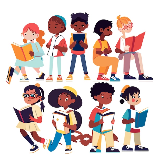 Vector vector illustration multicultural group of kids flat design