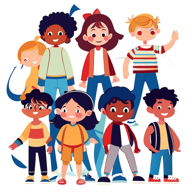 Vector vector illustration multicultural group of kids flat design