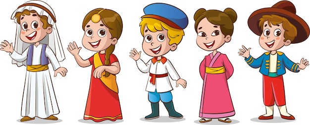 vector illustration of multicultural kids