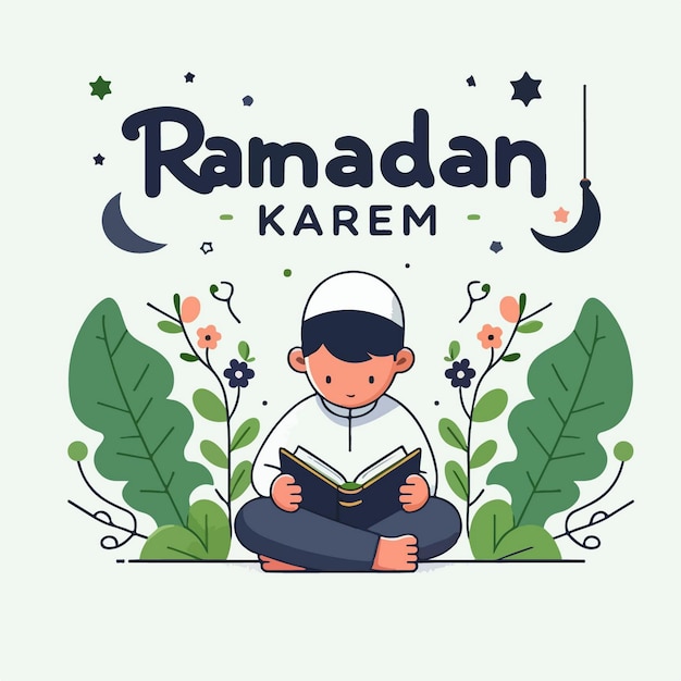 Vector vector illustration of muslim kids celebrating ramadan in flat design style