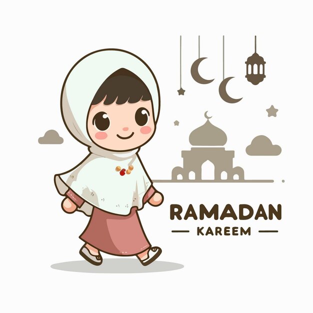 Vector illustration of muslim kids celebrating ramadan in flat design style