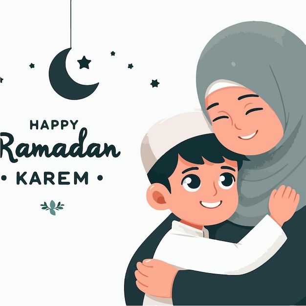 Vector vector illustration of muslim kids celebrating ramadan in flat design style