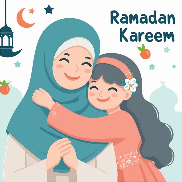 Vector vector illustration of muslim kids celebrating ramadan in flat design style