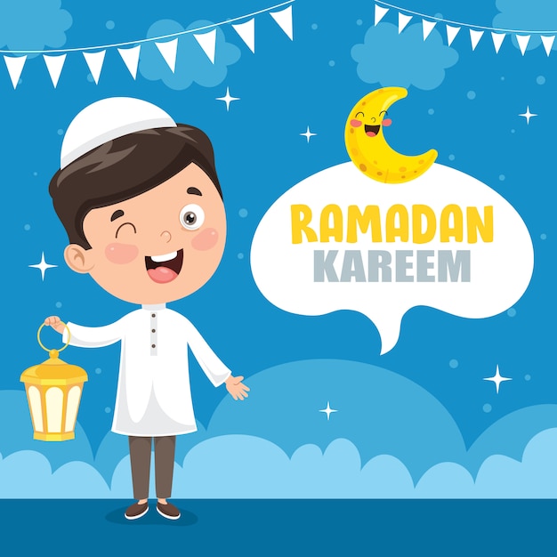 Vector illustration of muslim kids celebrating ramadan