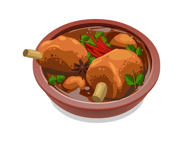 Vector vector illustration of mutton curry  or lamb currygarnished with curry leaves