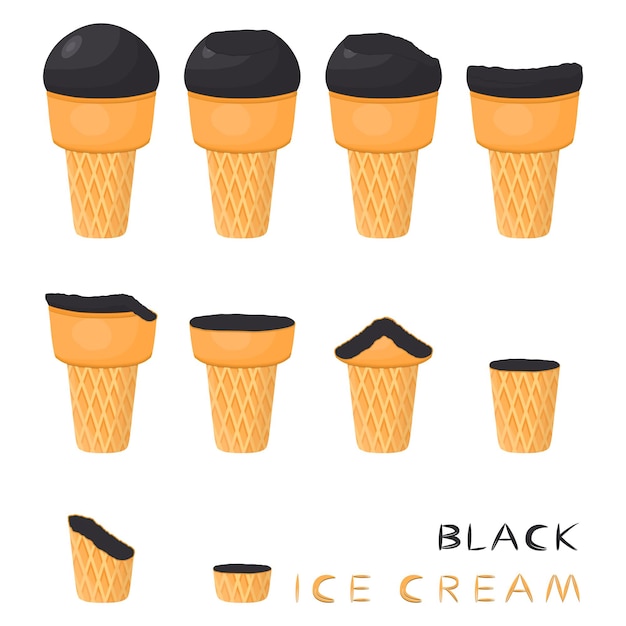 Vector vector illustration for natural black ice cream on waffle cone ice cream pattern consisting of sweet cold icecream tasty frozen dessert fresh fruit icecreams of black in wafer cones