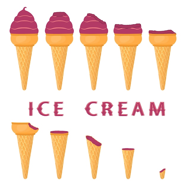 Vector illustration for natural blackberry ice cream on waffle cone Ice Cream pattern consisting of sweet cold icecream tasty frozen dessert Fresh fruit icecreams of blackberry in wafer cones