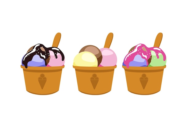 Vector illustration of natural Ice Cream poster with soft serve neapolitan icecream in takeaway cup