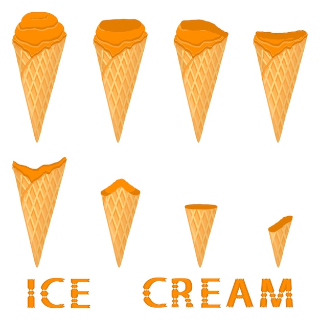 Vettore illustrazione vettoriale per il gelato di zucca naturale su cono di waffle modello di gelato costituito da dolce gelato freddo gustoso dessert congelato gelati di frutta fresca di zucca in coni di wafer
