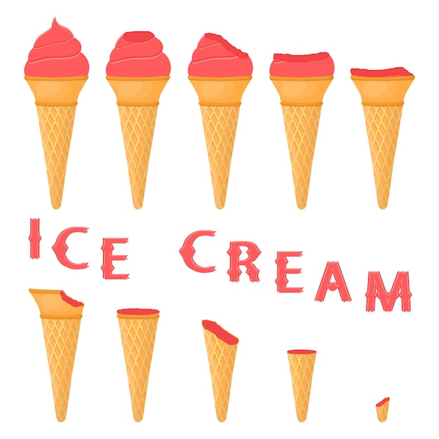 Vector illustration for natural watermelon ice cream on waffle cone Ice Cream pattern consisting of sweet cold icecream tasty frozen dessert Fresh fruit icecreams of watermelon in wafer cones