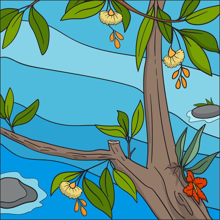Vector vector illustration nature background trees and rivers in summer