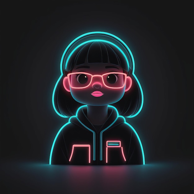 Vector illustration neon style girl in a pink neon style vector illustration neon style gi