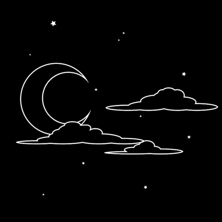 Vector vector illustration of night sky with moon clouds and stars