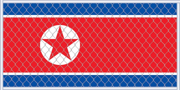 Vector vector illustration of north korea flag under the lattice concept of isolationism