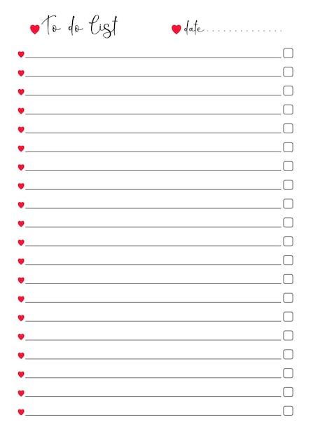 Vector illustration of notebook page with lines and red hearts