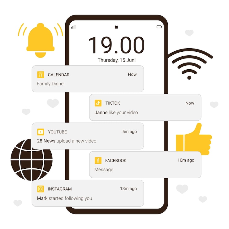 Vector vector illustration notifications screen on phone