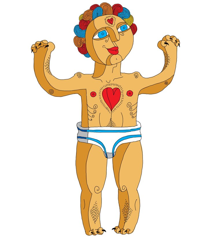 Vector vector illustration of nude man, adam concept. hand drawn image of person isolated on white symbolizing love and goodness.