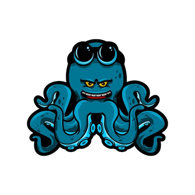 vector illustration of an octopus logo wearing glasses