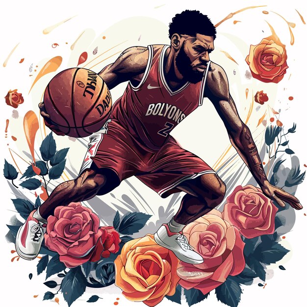 벡터 vector_illustration_of_a_basketball_player_with flower