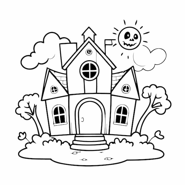 Вектор Векторная иллюстрация милого дома с привидениями для детей