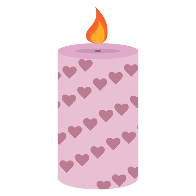 Векторная иллюстрация милой фиолетовой свечи с сердечками декор для дома и комфорта