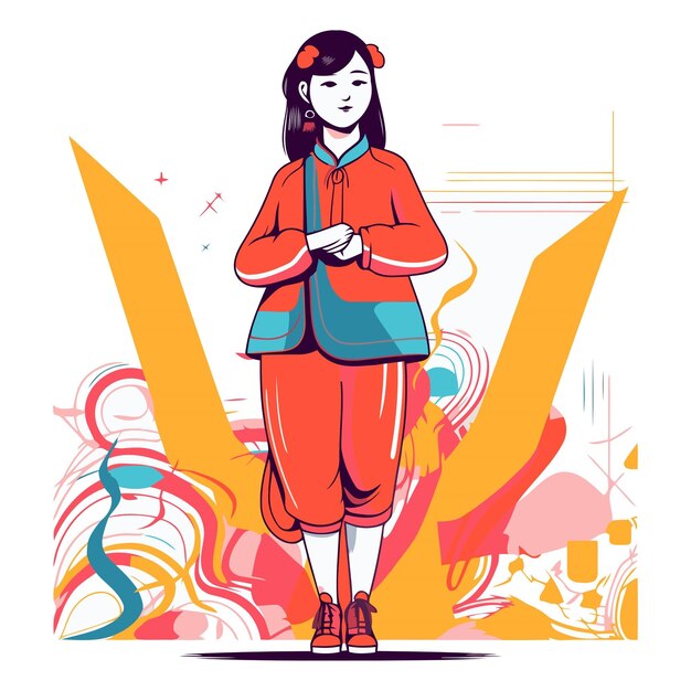 Вектор Векторная иллюстрация девушки в красной футболке с рюкзаком