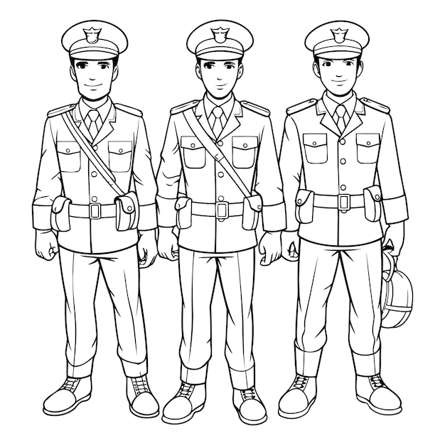 Вектор Векторная иллюстрация группы полицейских, стоящих в стиле линейного искусства