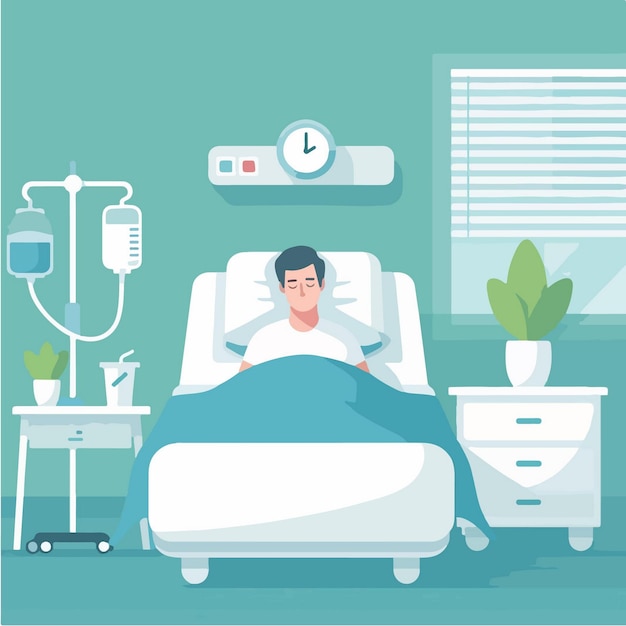 Вектор Векторная иллюстрация человека, лечащегося в больнице с простым и минималистским плоским дизайном