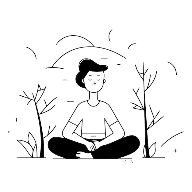Вектор Векторная иллюстрация человека, медитирующего в парке в плоском стиле