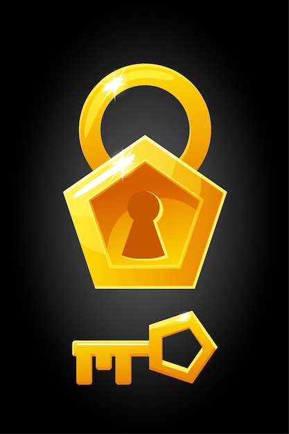 Векторная иллюстрация ключа замка пятиугольной формы. ключевой графический простой золотой значок.