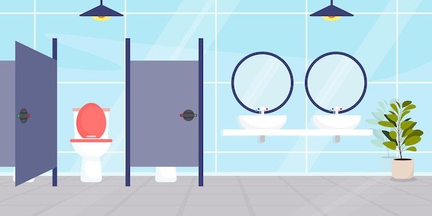 Векторная иллюстрация санитарного учреждения в стиле мультфильма туалетная лампа цветочный горшок и раковина с зеркалом комната для личной гигиены, отдыха и чистоты тела