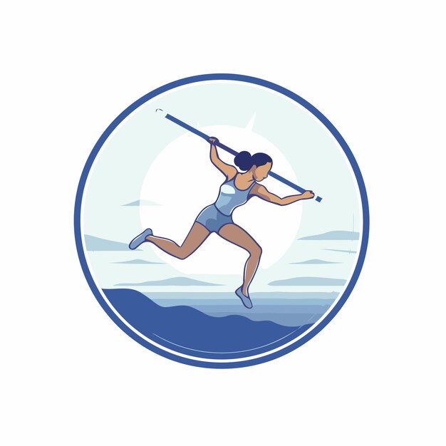 Вектор Векторная иллюстрация спортсменки, прыгающей с дубинкой на пляже