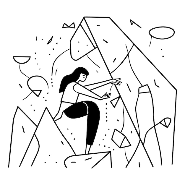 Вектор Векторная иллюстрация женщины, поднимающейся на вершину горы