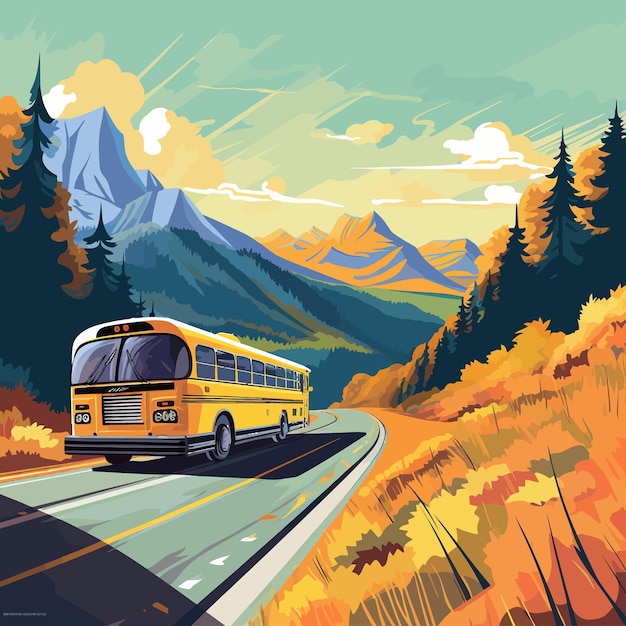 Vector vector_illustration_of_a_yellow_tour_bus